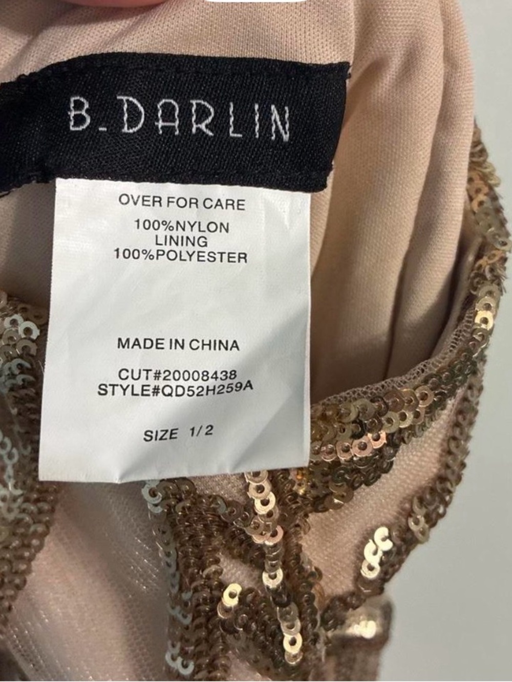 B Darlin Blush Camisole with Gold Sequin Trim